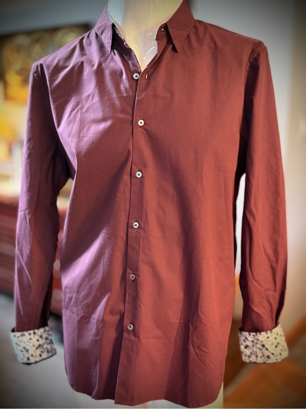 Denim & Flower Men's Maroon Button-Down Shirt